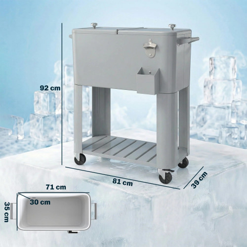 Outsunny Carrito Nevera De 76l Con Ruedas Estante Abrebotellas Asas Plateado