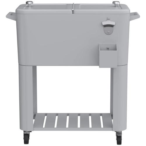 Outsunny Carrito Nevera De 76l Con Ruedas Estante Abrebotellas Asas Plateado