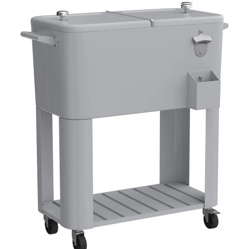 Outsunny Carrito Nevera De 76l Con Ruedas Estante Abrebotellas Asas Plateado