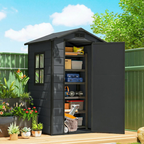 Outsunny Caseta De Jardín 1,09 M² De Plástico Con Puerta Con Cerradura Ventana
