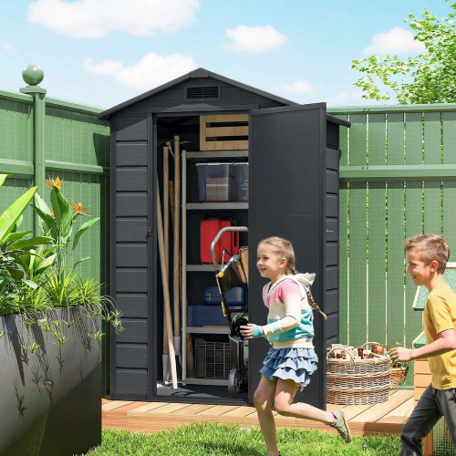 Outsunny Caseta De Jardín 1,09 M² De Plástico Con Puerta Con Cerradura Ventana