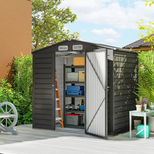 Outsunny Caseta De Jardín 190x131x188 Cm Con 2 Ventilaciones Y Puerta Gris