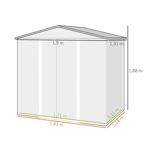 Outsunny Caseta De Jardín 190x131x188 Cm Con 2 Ventilaciones Y Puerta Gris
