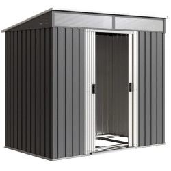 Outsunny Caseta De Jardín 2 M² 195x122x181,5 Cm Con Puerta Corredera Gris