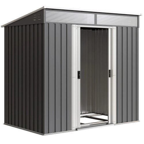 Outsunny Caseta De Jardín 2 M² 195x122x181,5 Cm Con Puerta Corredera Gris