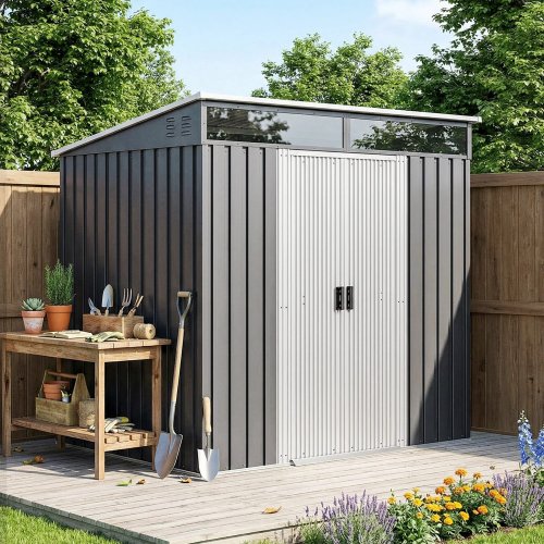 Outsunny Caseta De Jardín 2 M² 195x122x181,5 Cm Con Puerta Corredera Gris