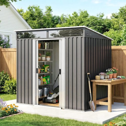 Outsunny Caseta De Jardín 2 M² 195x122x181,5 Cm Con Puerta Corredera Gris