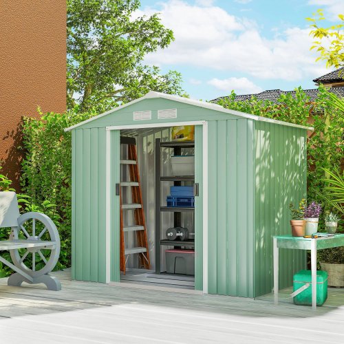 Outsunny Caseta De Jardín 213x130x185 Cm Con 2 Puertas Correderas Y 4 Ventanas