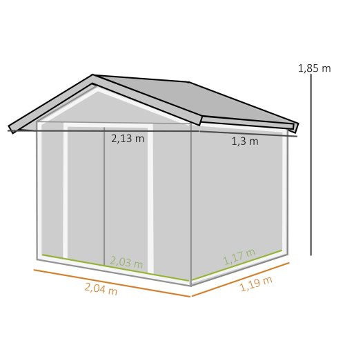 Outsunny Caseta De Jardín 213x130x185 Cm Con 2 Puertas Correderas Y 4 Ventanas