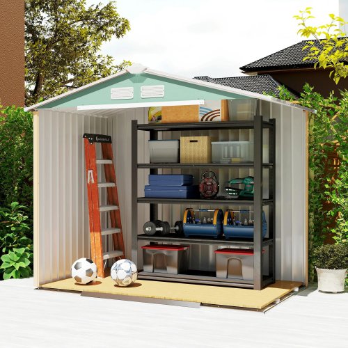 Outsunny Caseta De Jardín 213x130x185 Cm Con 2 Puertas Correderas Y 4 Ventanas