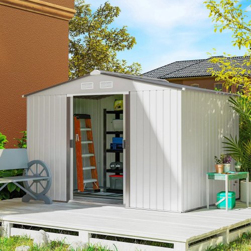 Outsunny Caseta De Jardín 277x195x192 Cm Con 2 Puertas Correderas Y 4 Ventanas