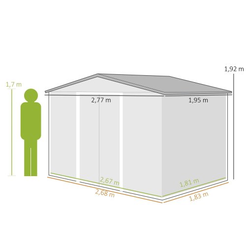 Outsunny Caseta De Jardín 277x195x192 Cm Con 2 Puertas Correderas Y 4 Ventanas