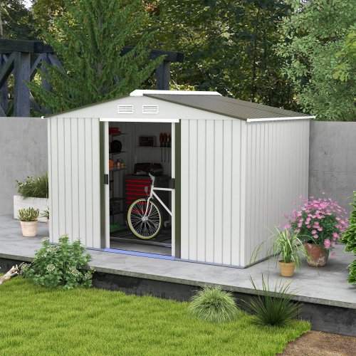 Outsunny Caseta De Jardín 277x195x192 Cm Con 2 Puertas Correderas Y 4 Ventanas