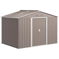 Outsunny Caseta De Jardín 4,9 M² 277x195x192 Cm Con Puerta Corredera Gris Claro