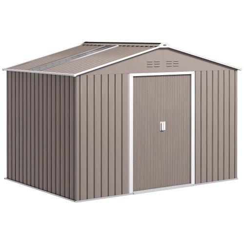 Outsunny Caseta De Jardín 4,9 M² 277x195x192 Cm Con Puerta Corredera Gris Claro
