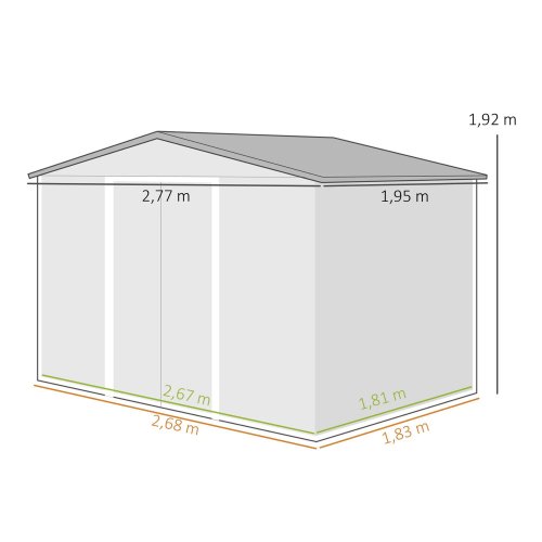 Outsunny Caseta De Jardín 4,9 M² 277x195x192 Cm Con Puerta Corredera Gris Claro