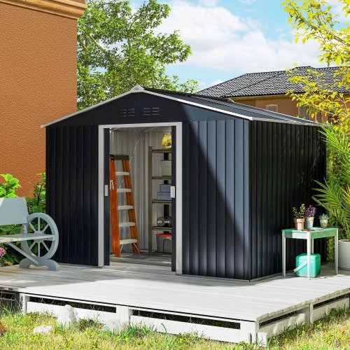 Outsunny Caseta De Jardín De Exterior 4,9 M² 277x195x192 Cm Gris Oscuro