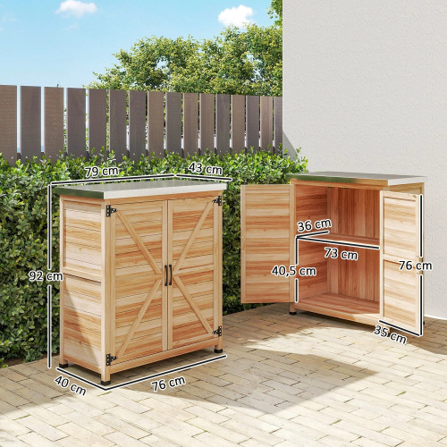 Outsunny Caseta De Jardín De Madera Con Techo De Acero Y 2 Puertas Natural