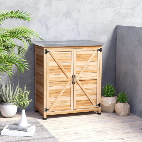 Outsunny Caseta De Jardín De Madera Con Techo De Acero Y 2 Puertas Natural