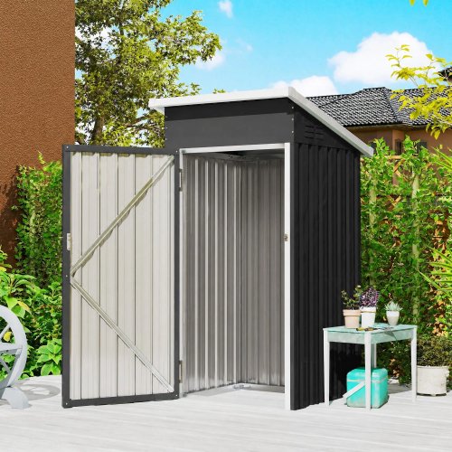 Outsunny Caseta De Jardín Exterior 107,5x91x185 Cm Puerta Con Cerradura Gris
