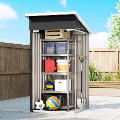 Outsunny Caseta De Jardín Exterior 107,5x91x185 Cm Puerta Con Cerradura Gris