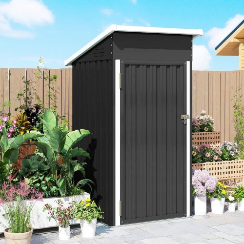 Outsunny Caseta De Jardín Exterior 107,5x91x185 Cm Puerta Con Cerradura Gris