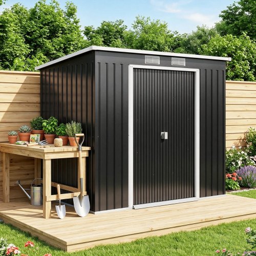 Outsunny Caseta De Jardín Exterior 2,4 M² 213x130x172 Cm Con Puerta Corredera