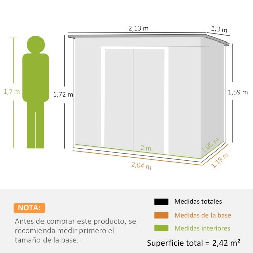 Outsunny Caseta De Jardín Exterior 2,4 M² 213x130x172 Cm Con Puerta Corredera
