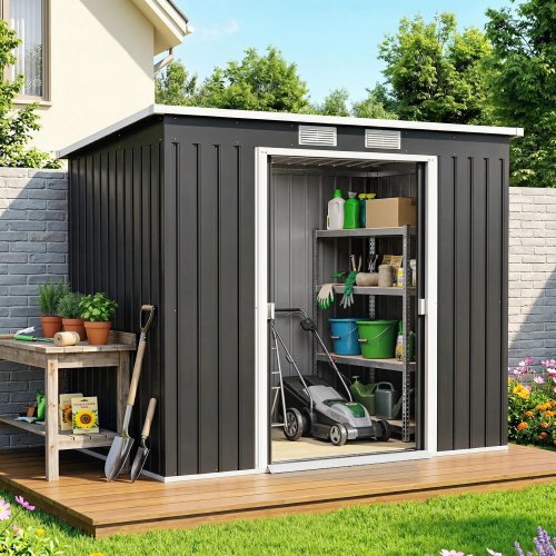 Outsunny Caseta De Jardín Exterior 2,4 M² 213x130x172 Cm Con Puerta Corredera