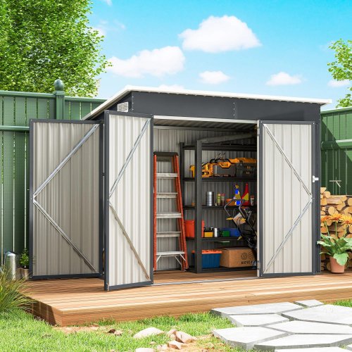 Outsunny Caseta De Jardín Exterior 2,7 M² 234x132x185 Cm Triple Puerta Gris