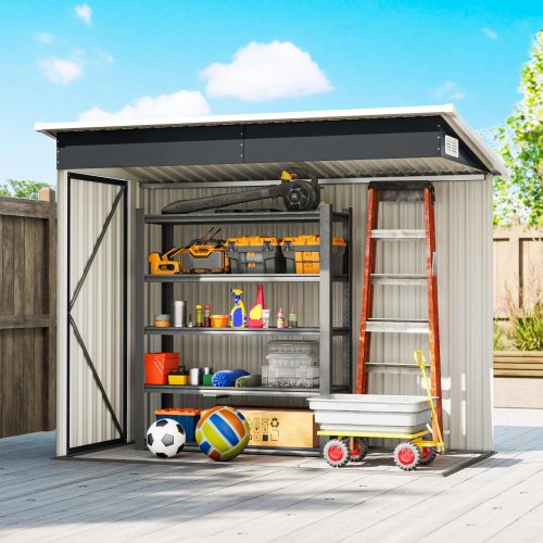 Outsunny Caseta De Jardín Exterior 2,7 M² 234x132x185 Cm Triple Puerta Gris
