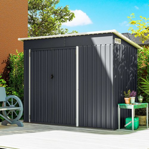 Outsunny Caseta De Jardín Exterior 2,7 M² 234x132x185 Cm Triple Puerta Gris