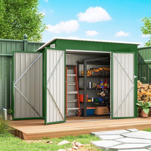 Outsunny Caseta De Jardín Exterior 2,7 M² 234x132x185 Cm Triple Puerta Verde