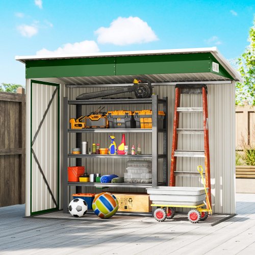 Outsunny Caseta De Jardín Exterior 2,7 M² 234x132x185 Cm Triple Puerta Verde