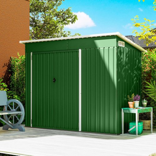 Outsunny Caseta De Jardín Exterior 2,7 M² 234x132x185 Cm Triple Puerta Verde