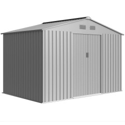 Outsunny Caseta De Jardín Exterior 4,9 M² 277x195x192 Cm Puerta Corredera Gris