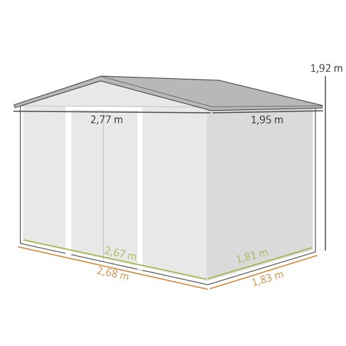 Outsunny Caseta De Jardín Exterior 4,9 M² 277x195x192 Cm Puerta Corredera Gris