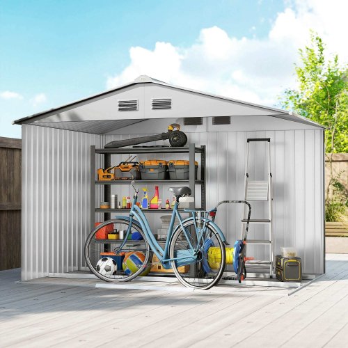 Outsunny Caseta De Jardín Exterior 4,9 M² 277x195x192 Cm Puerta Corredera Gris