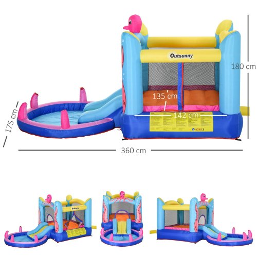 Outsunny Castillo Hinchable Para Niños Con Piscina 360x175x180 Cm Multicolor