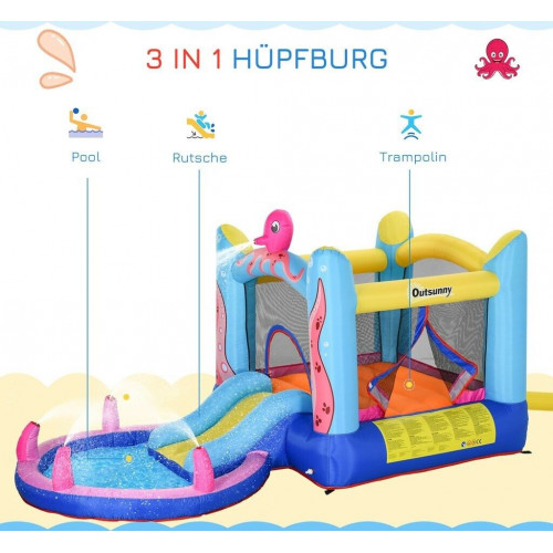 Outsunny Castillo inflable infantil con tobogán y piscina 360 x 175 x 180 cm