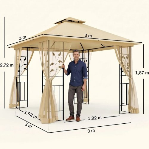 Outsunny Cenador de Jardín 300x300x280 cm Carpa Exterior Grande