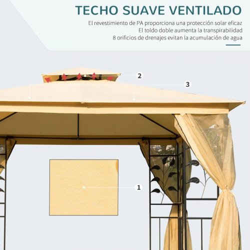 Outsunny Cenador de Jardín 300x300x280 cm Carpa Exterior Grande