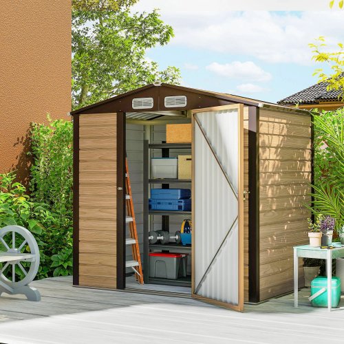 Outsunny Cobertizo De Jardín 190x131x188 Cm Con 2 Ventilaciones Y Puerta Roble