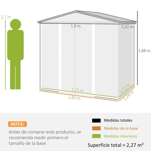 Outsunny Cobertizo De Jardín 190x131x188 Cm Con 2 Ventilaciones Y Puerta Roble