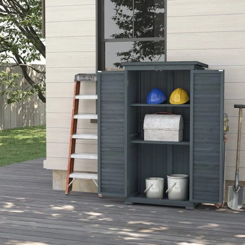 Outsunny Cobertizo de Madera Caseta de Madera 0,31 m² 87x46,5x160 cm con 2 Puertas y 2 Estantes Interior