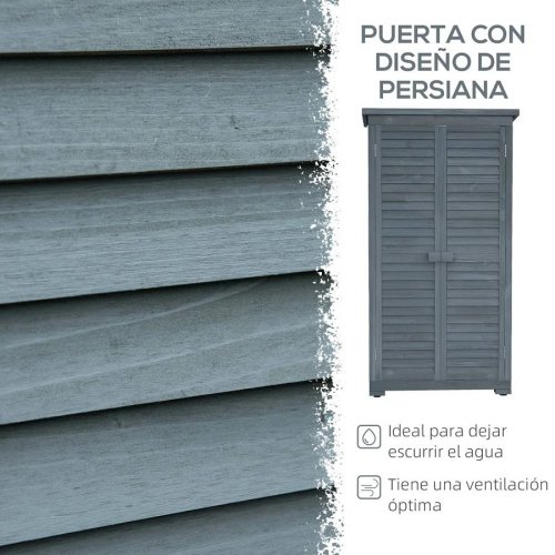 Outsunny Cobertizo de Madera Caseta de Madera 0,31 m² 87x46,5x160 cm con 2 Puertas y 2 Estantes Interior