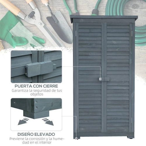 Outsunny Cobertizo de Madera Caseta de Madera 0,31 m² 87x46,5x160 cm con 2 Puertas y 2 Estantes Interior