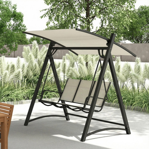 Outsunny Columpio De Jardín De 3 Plazas Con Techo Ajustable Asiento Transpirable