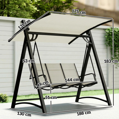 Outsunny Columpio De Jardín De 3 Plazas Con Techo Ajustable Asiento Transpirable