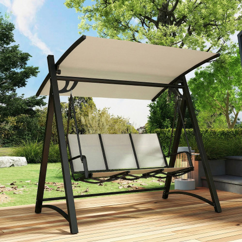 Outsunny Columpio De Jardín De 3 Plazas Con Techo Ajustable Asiento Transpirable
